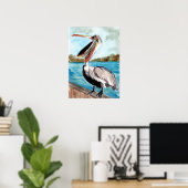 Pelican Bird auf einem Pier Poster (Heimbüro)