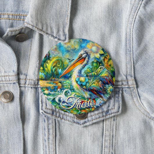 Pelican Bird in Wonderland Personalisiert Button (Beispiel)