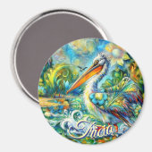 Pelican Bird in Wonderland Personalisiert Magnet (Vorderseite/Rückseite)