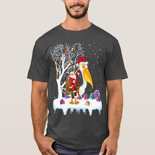 Pelican Bird Lover Xmas Gift Santa Riding T-Shirt (Vorderseite)