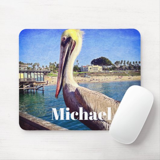 Pelican Bird Ocean Beach Pier Foto Individuelle Na Mousepad (Mit Mouse)