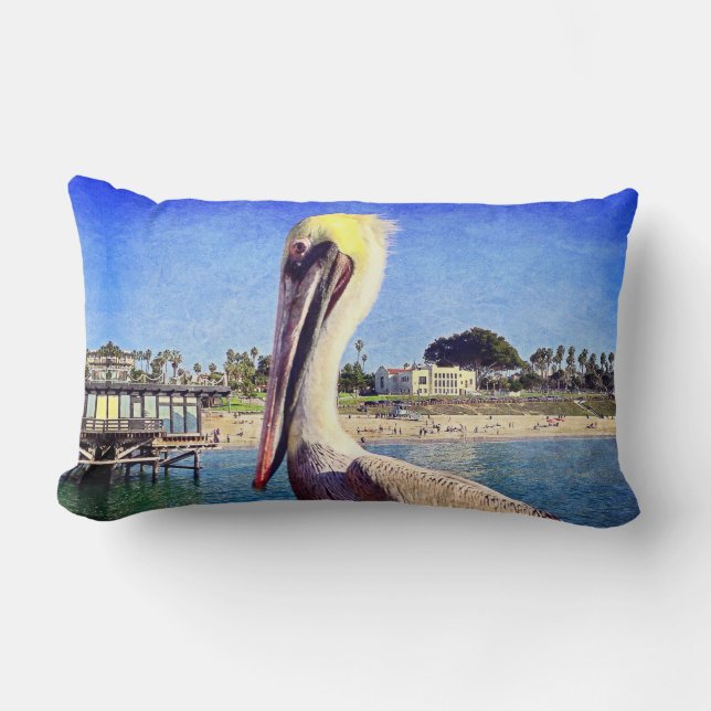 Pelican Bird Ocean Beach Pier Foto Modern Bold Lendenkissen (Vorderseite)