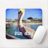 Pelican Bird Ocean Beach Pier Foto Sun Day Mousepad (Mit Mouse)