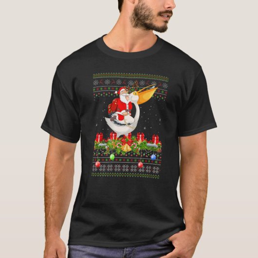 Pelican Bird Ugly Santa Riding Pelican Christmas T-Shirt (Vorderseite)