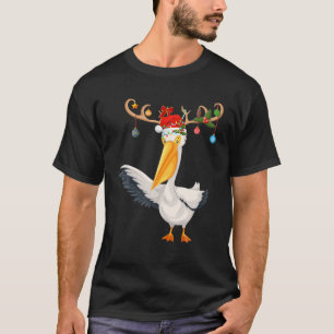 Pelican Bird Xmas Gift Rentier Weihnachtsmannmütze T-Shirt