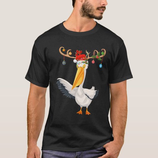 Pelican Bird Xmas Gift Rentier Weihnachtsmannmütze T-Shirt (Vorderseite)