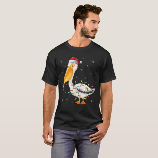 Pelican Bird Xmas Lighting Weihnachtsmannmütze Pel T-Shirt (Vorne ganz)