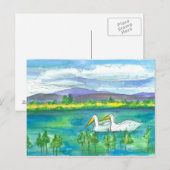 Pelican Birds Wüste Mountain Lake Watercolor Postkarte (Vorne/Hinten)