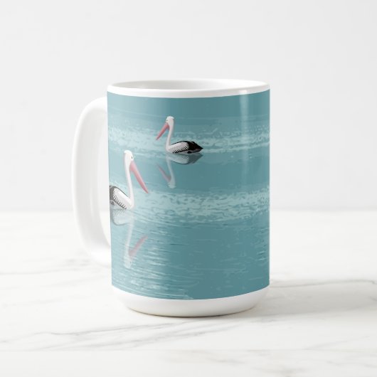 Pelican Couple Paddle auf Calm Aqua Water Kaffeetasse (Vorderseite Links)