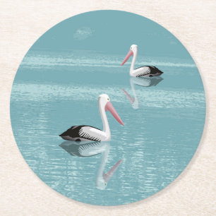 Pelican Couple Paddle auf Calm Aqua Water Runder Pappuntersetzer