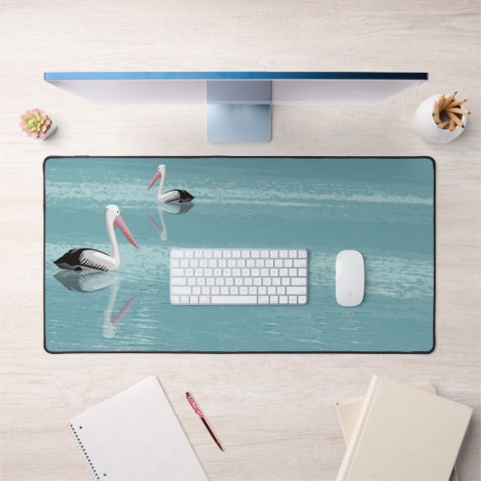 Pelican Couple Paddle auf Calm Aqua Water Schreibtischunterlage (Büro 1)