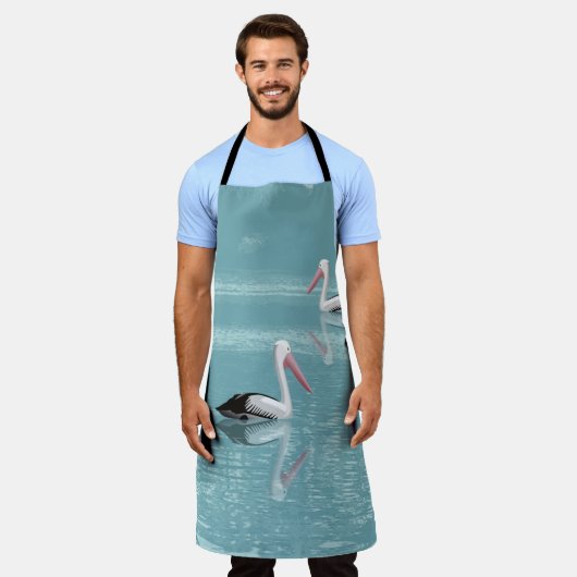 Pelican Couple Paddle auf Calm Aqua Water Schürze (Getragen)