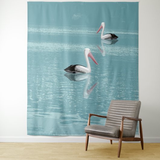Pelican Couple Paddle auf Calm Aqua Water Wandteppich (Beispiel)