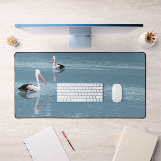 Pelican Couple Paddling auf Calm Blue Water Schreibtischunterlage (Büro 1)