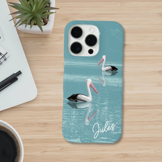 Pelican Couple Paddling Calm Aqua Name Case-Mate iPhone Hülle