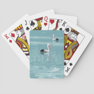 Pelican Couple Paddling Calm Aqua Name Spielkarten