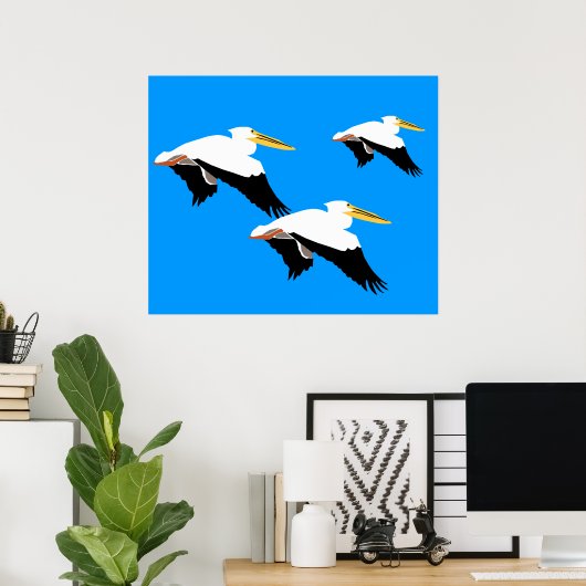 Pelican in Blue Oval Poster (Heimbüro)