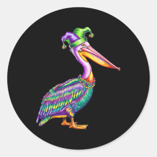 Pelican Mardi Gras Carnival Animal Lover Mens Wome Runder Aufkleber