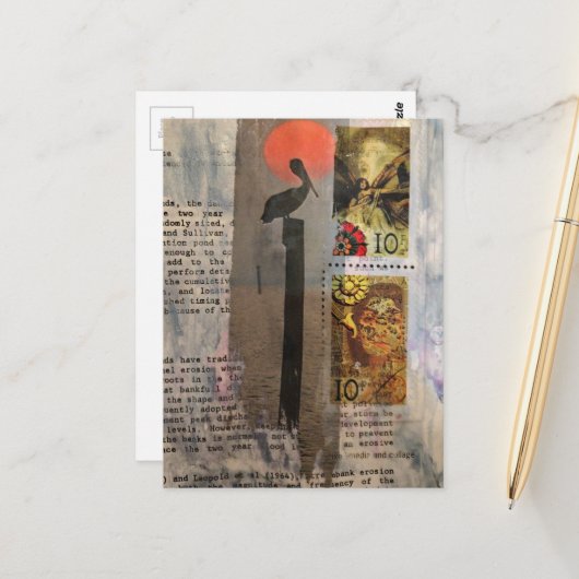 Pelican Mixed-Media-Collage Postkarte (Vorderseite/Rückseite Beispiel)