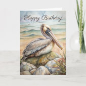 Pelican on Beach Birthday Card Karte (Vorderseite)