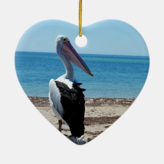 Pelican On Beach Rock, Keramik Ornament (Hinten)