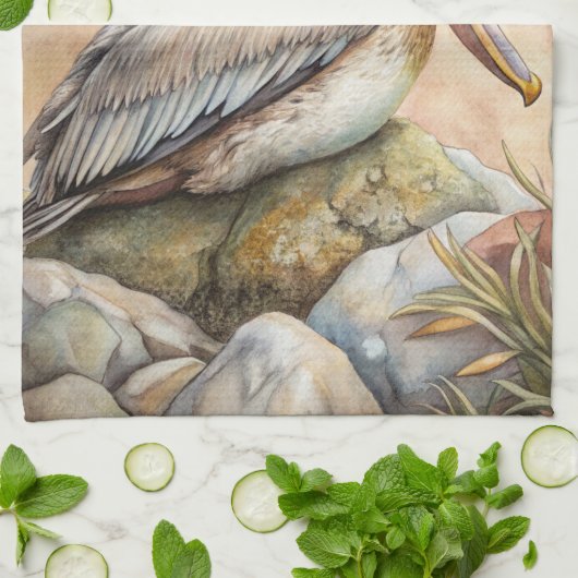 Pelican on the Beach Geschirrtuch (Gefaltet)