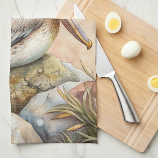 Pelican on the Beach Geschirrtuch (Viertel Falte)