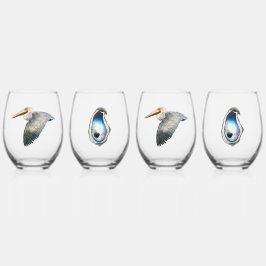 Pelican & Oyster Stemless Weine Glass - 4 Set Weinglas Ohne Stiel
