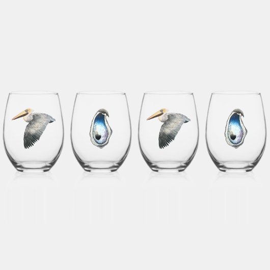 Pelican & Oyster Stemless Weine Glass - 4 Set Weinglas Ohne Stiel (Vorderseite)