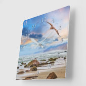 Pelican Patrol Beach Shoreline Quadratische Wanduhr (Winkel)