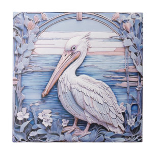 Pelican Sea Bird Art Nouveau Imitats Relief Links  Fliese