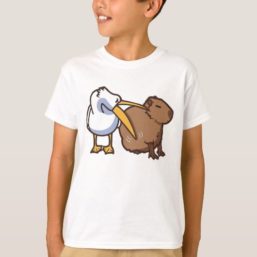 Pelican Tries Capybara Funny Meme zu essen T-Shirt (Vorderseite)