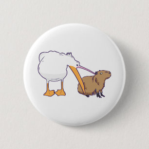 Pelican Tries Capybara Funny Niedlich Kawaii zu es Button