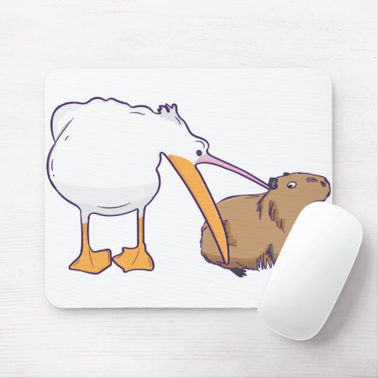 Pelican Tries Capybara Funny Niedlich Kawaii zu es Mousepad (Mit Mouse)