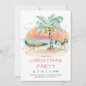 Pelican und Palm Tree Beach Weihnachtsfest Party Einladung (Vorderseite)