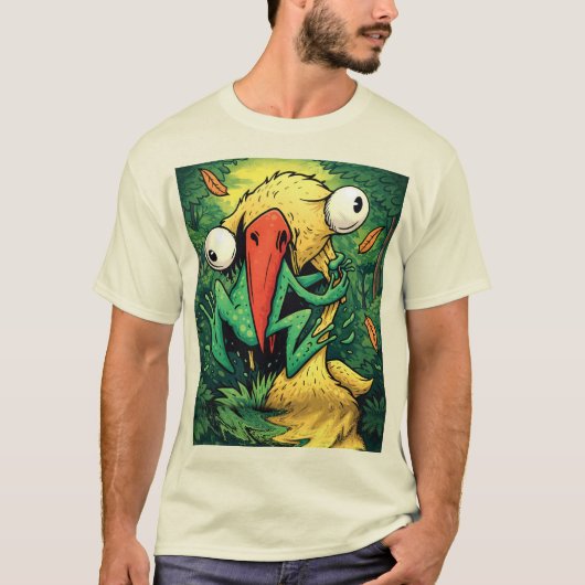 Pelican vs Frog Swamp Never Give Up Funny T-Shirt (Vorderseite)