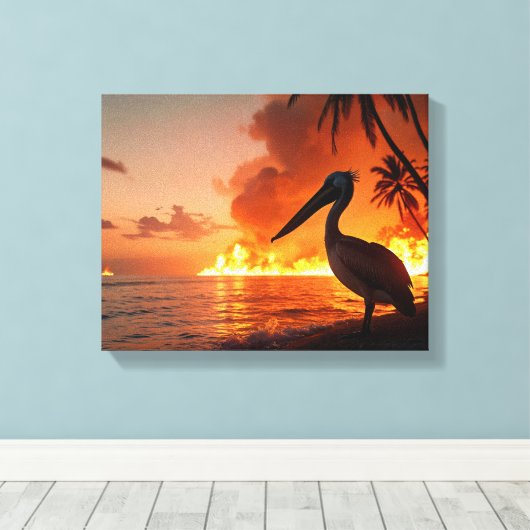 Pelican Watching Coastal Inferno Leinwanddruck (Insitu (Holzboden))
