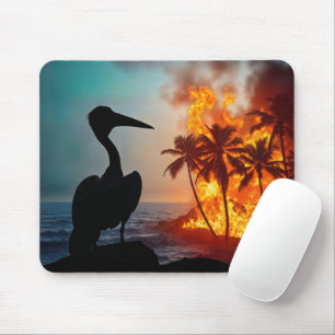 Pelican Watching Coastal Wildfire Mousepad