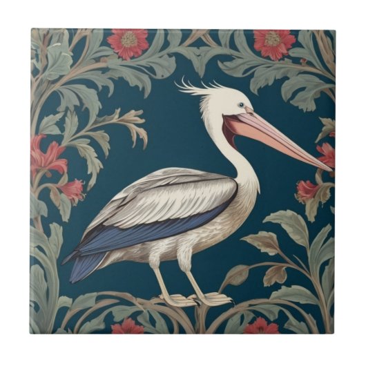 Pelican William Morris Stil Richtiges Sea Marine B Fliese (Vorderseite)