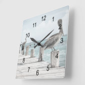 Pelicans On The Pier Quadratische Wanduhr (Winkel)