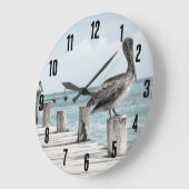 Pelikan an der Küste Große Wanduhr (Winkel)