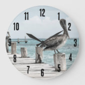 Pelikan an der Küste Große Wanduhr (Vorderseite)