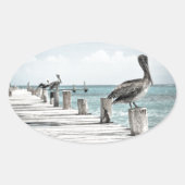 Pelikan an der Küste Ovaler Aufkleber (Vorderseite)
