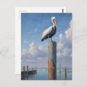 Pelikan an einem verwitterten Dockingpol Postkarte (Vorne/Hinten)