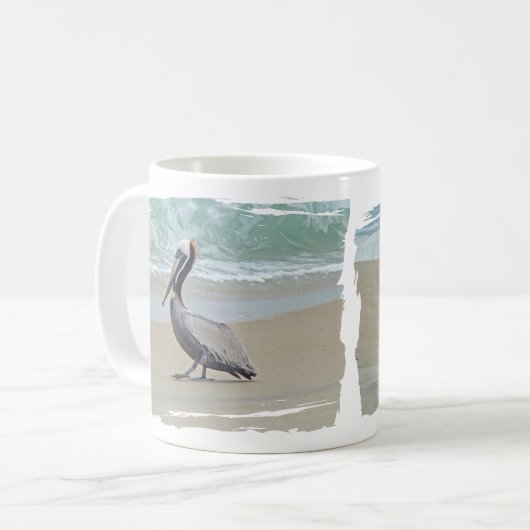 Pelikan auf äußeren Banken OBX NC Kaffeetasse (Vorderseite Links)