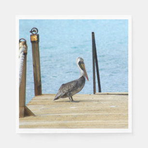Pelikan auf dem Pier, Curaçao, Karibisches Meer, Serviette