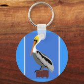 Pelikan auf dem Piling Schlüsselanhänger (Vorderseite)