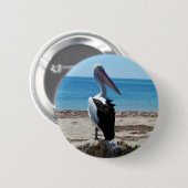 Pelikan auf Strandfelsen, Button (Vorne & Hinten)