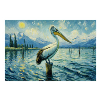 Pelikan, gekrönt über Wassermalerei Decoupage Poster