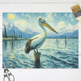 Pelikan, gekrönt über Wassermalerei Decoupage Seidenpapier